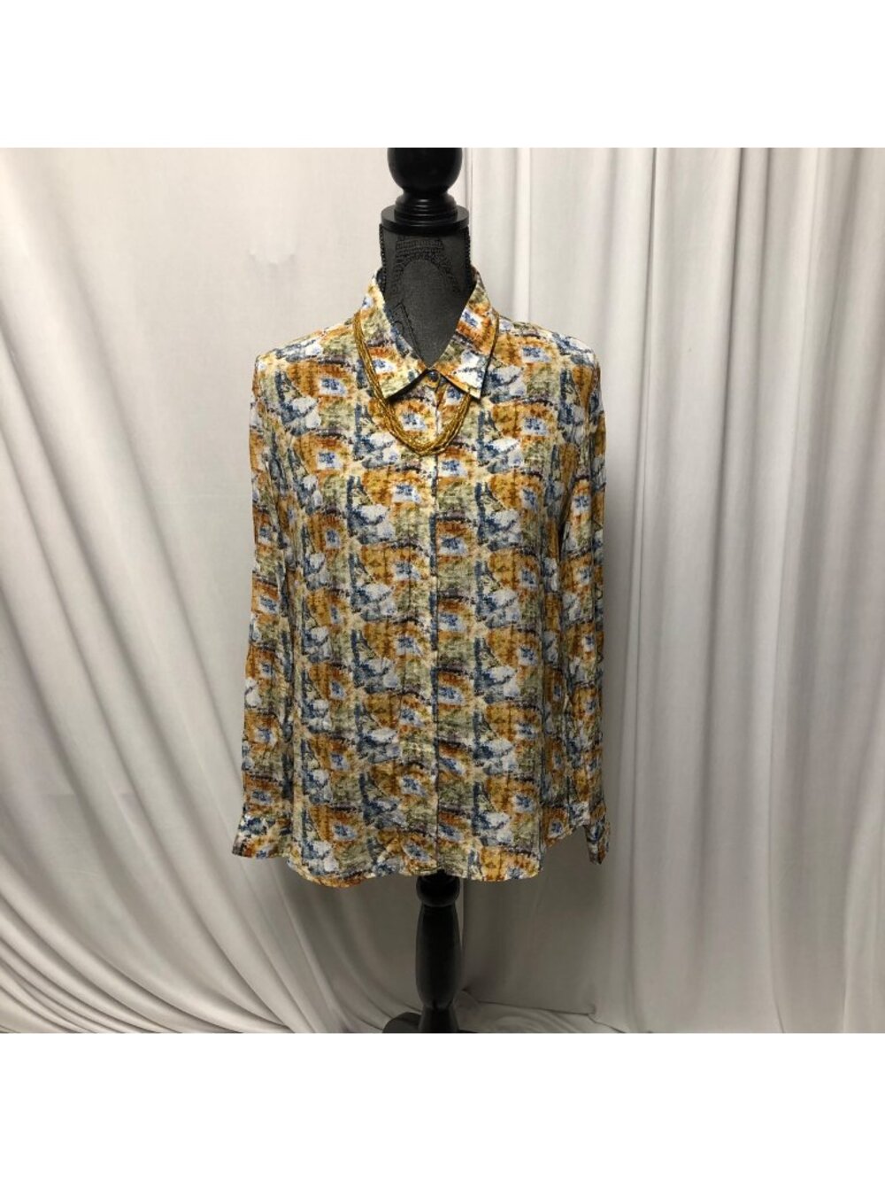 APNY Blouse Womens Size Large Long Sleeve Abstract Lightweight Button Up Shirt